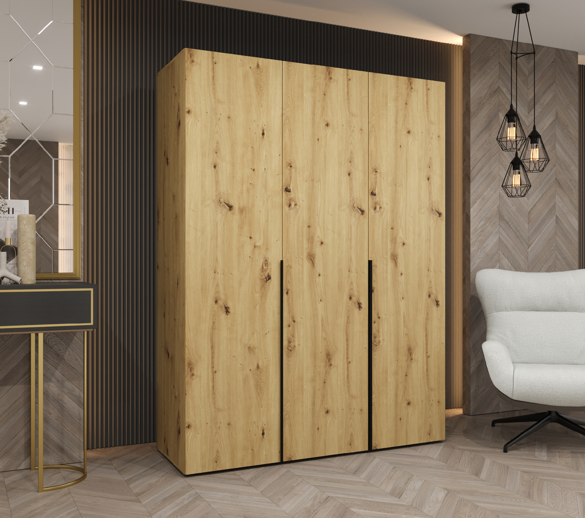 Šatní skříň Abi Alicante 1 Rozměry: 150 cm, Pásky / úchyty: Černá, Barva korpusu + barva dveří: Dub artisan + Dub artisan