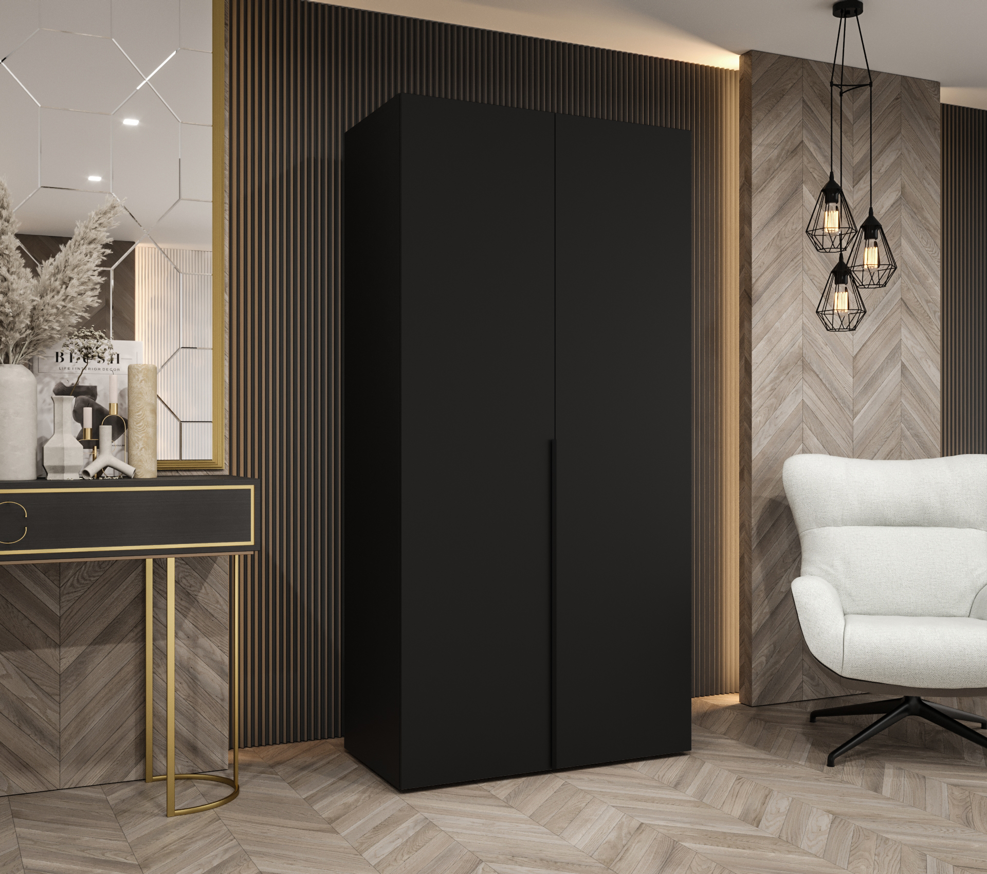 Šatní skříň Abi Alicante 1 Rozměry: 100 cm, Pásky / úchyty: Černá, Barva korpusu + barva dveří: Černá + Černá