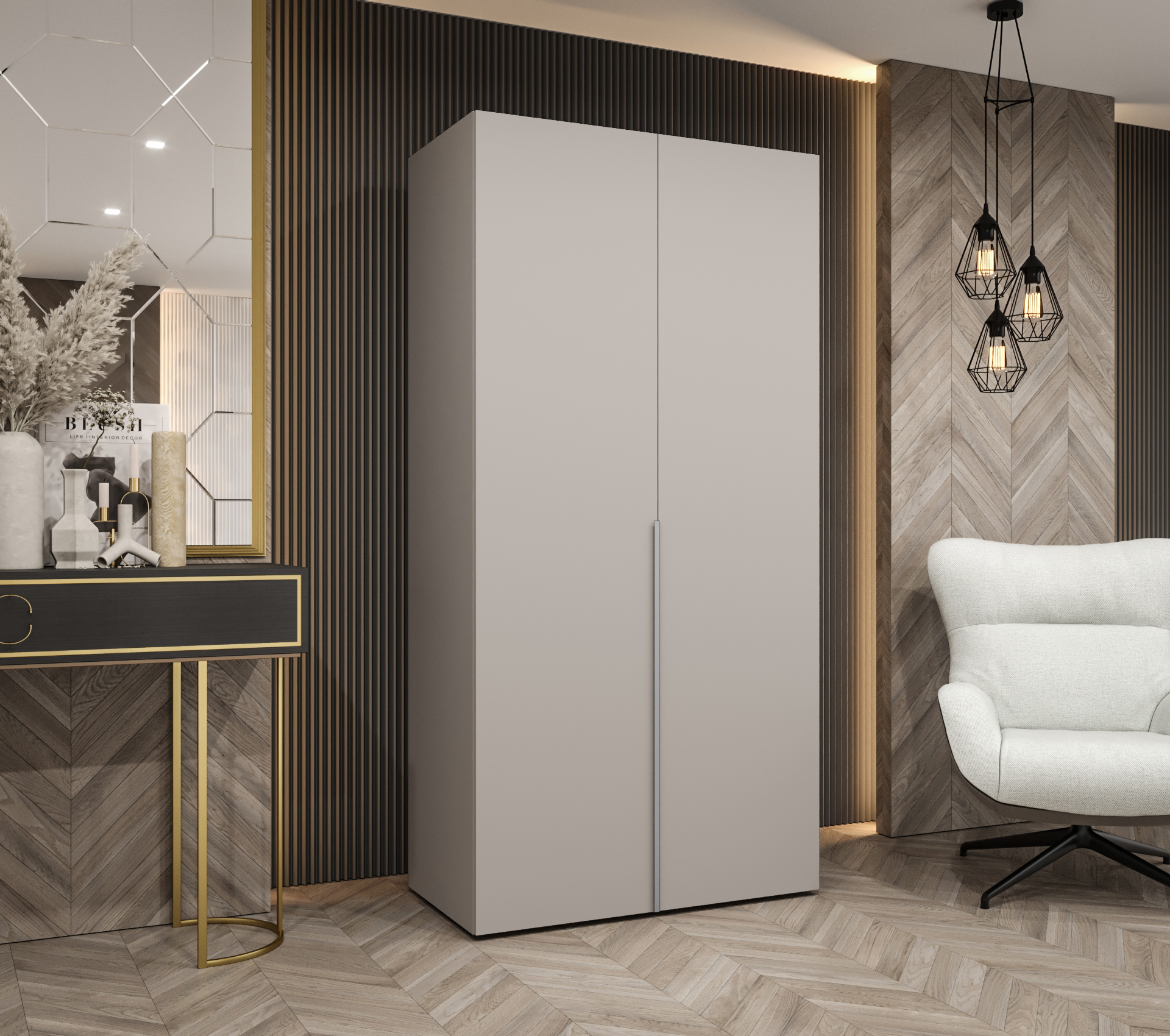 Šatní skříň Abi Alicante 1 Rozměry: 100 cm, Pásky / úchyty: Kašmír, Barva korpusu + barva dveří: Kašmír + Kašmír