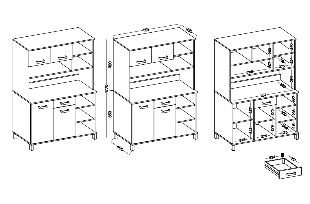 Buffet Linda 120 Barva korpusu: Antracit (obrázek 3)
