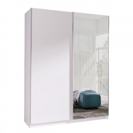 Šatní skříň Batumi 2 Barva korpusu: Bílá, Rozměry: 150 cm, Dveře: Zrcadlo - Bílá,Zrcadlo