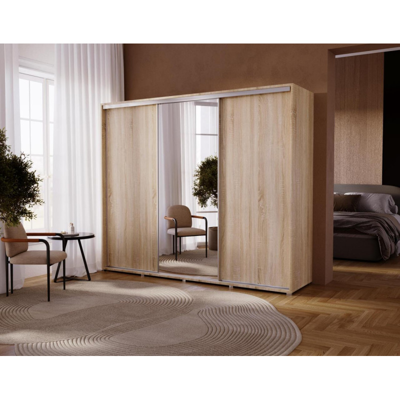 Šatní skříň Silver Barva korpusu: Dub - sonoma, Rozměry: 255 cm, Dveře: Zrcadlo