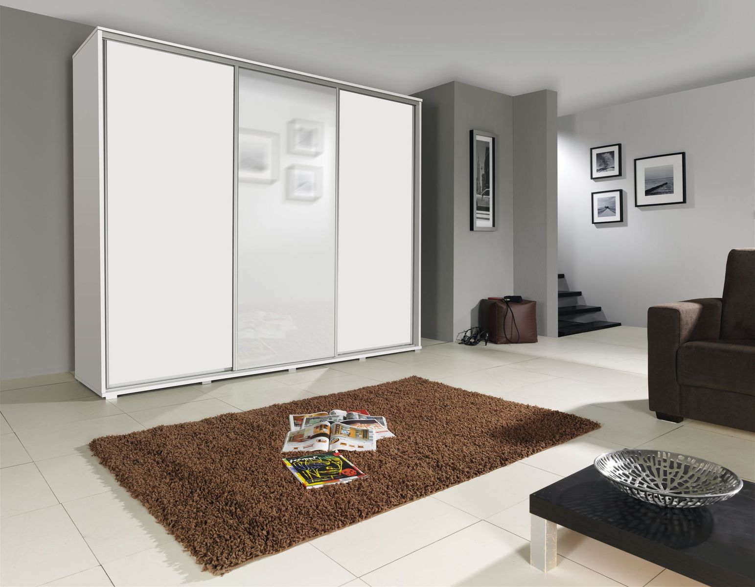 Šatní skříň Silver Barva korpusu: Bílá, Rozměry: 255 cm, Dveře: Zrcadlo - Bílá,Zrcadlo