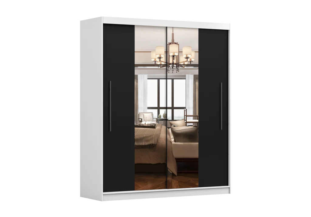 Šatní skříň Rico I Barva korpusu: Bílá, Dveře: Černé