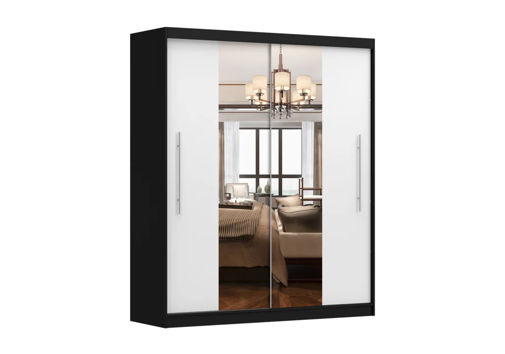 Šatní skříň Rico I Barva korpusu: Černá, Dveře: Bílé