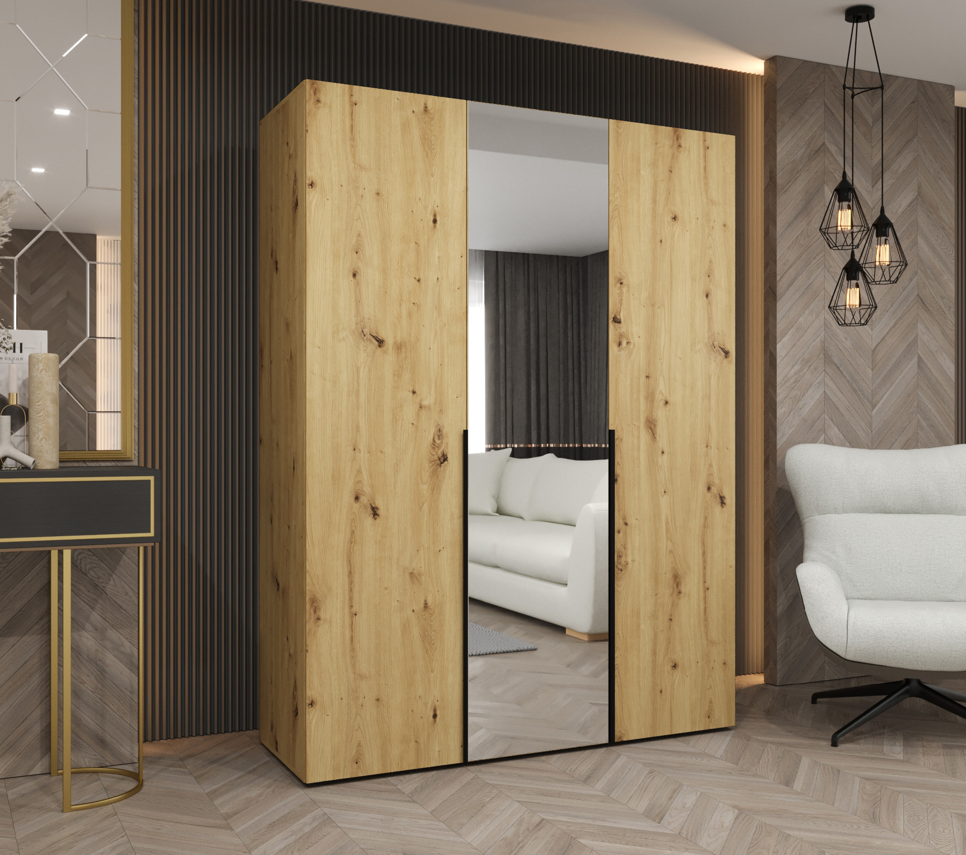 Šatní skříň Abi Alicante 2 Rozměry: 150 cm, Pásky / úchyty: Černá, Barva korpusu + barva dveří: Dub artisan + Dub artisan