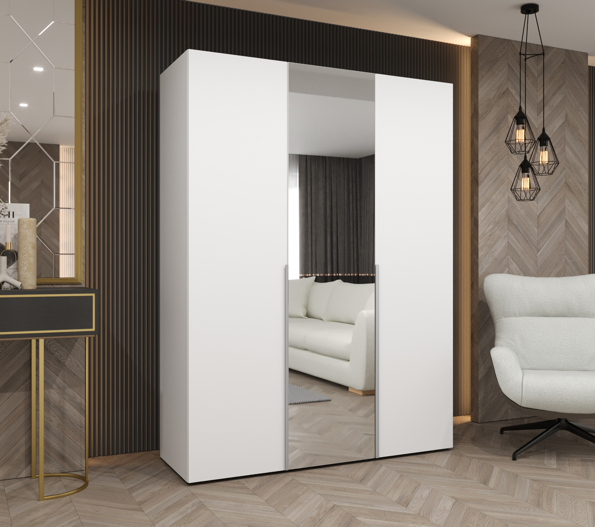 Šatní skříň Abi Alicante 2 Rozměry: 150 cm, Pásky / úchyty: Kašmír, Barva korpusu + barva dveří: Bílá + Bílá