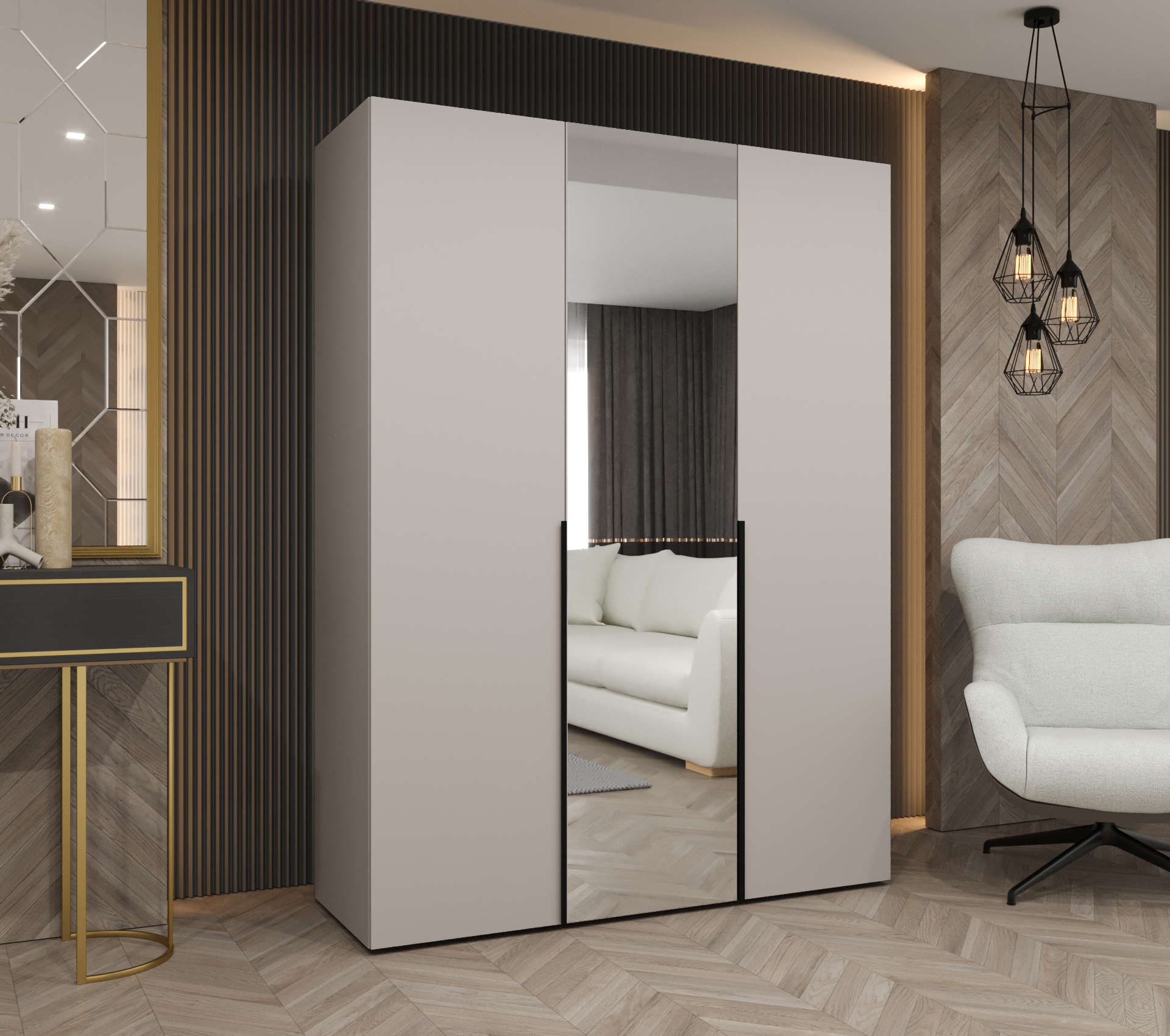 Šatní skříň Abi Alicante 2 Rozměry: 150 cm, Pásky / úchyty: Černá, Barva korpusu + barva dveří: Kašmír + Kašmír