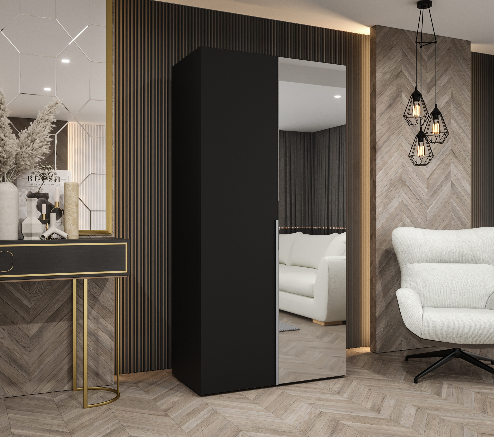 Šatní skříň Abi Alicante 2 Rozměry: 100 cm, Pásky / úchyty: Kašmír, Barva korpusu + barva dveří: Černá + Černá