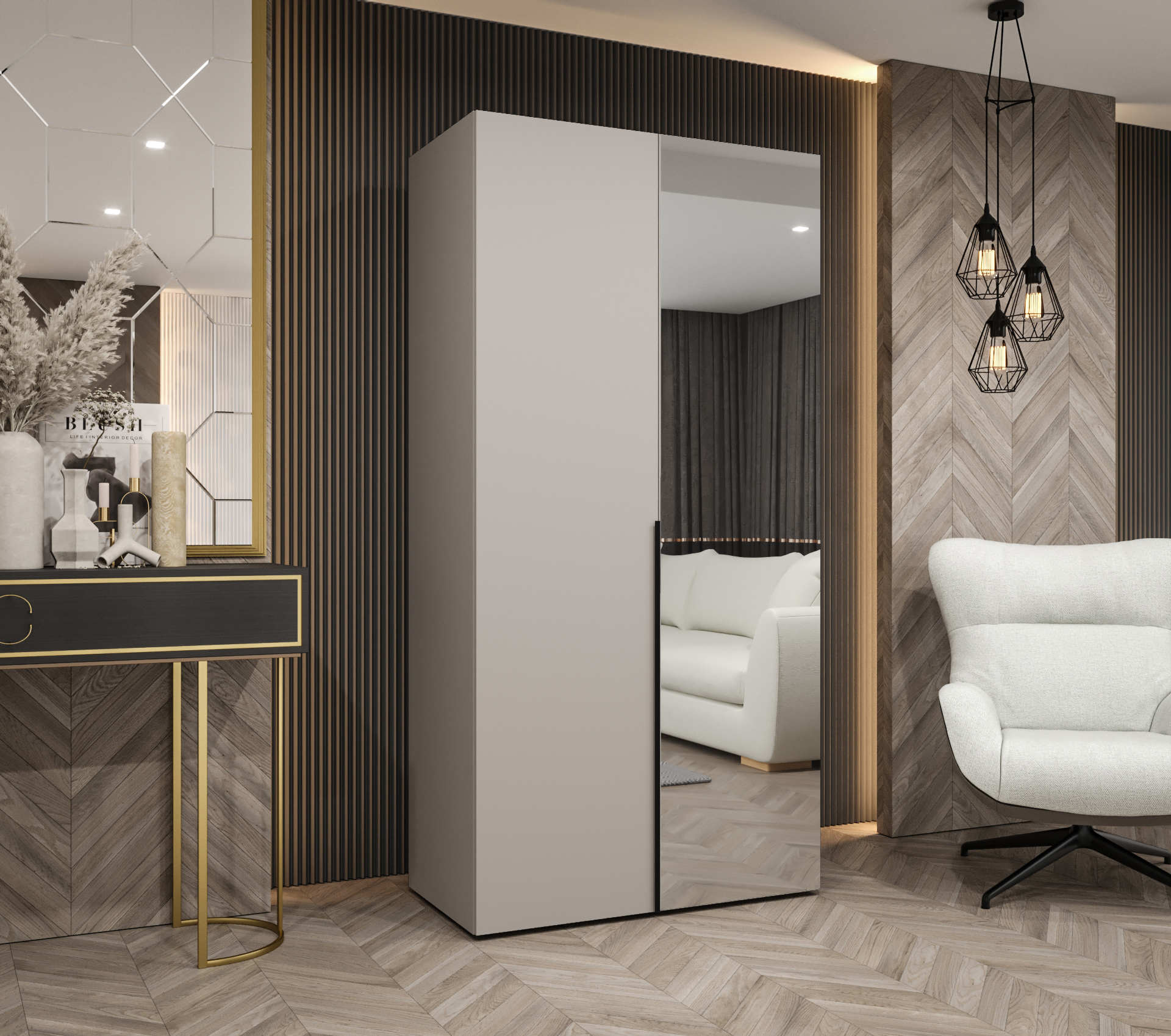 Šatní skříň Abi Alicante 2 Rozměry: 100 cm, Pásky / úchyty: Černá, Barva korpusu + barva dveří: Kašmír + Kašmír