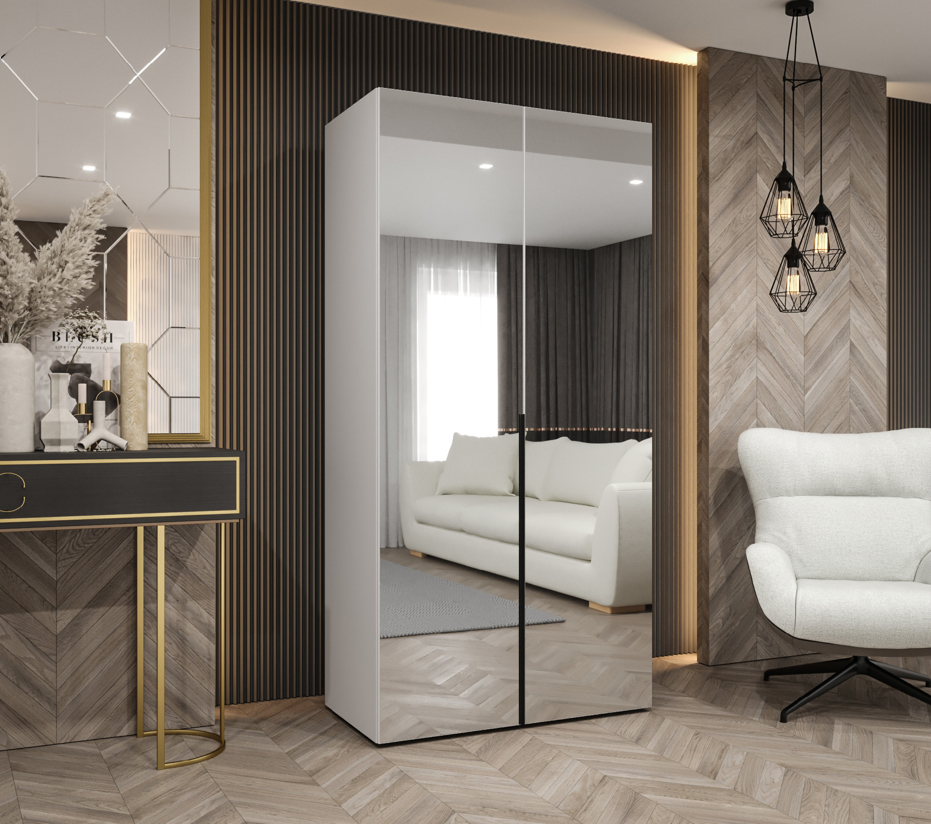 Šatní skříň Abi Alicante 3 Rozměry: 100 cm, Pásky / úchyty: Černá, Barva korpusu + barva dveří: Bílá + zrcadlo