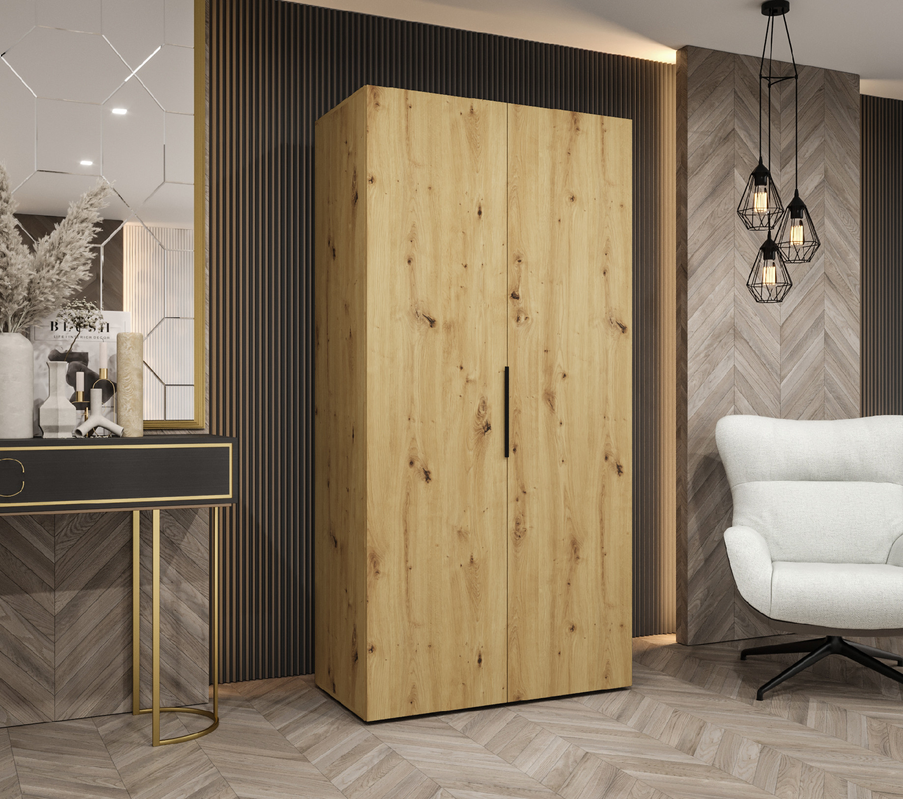 Šatní skříň Abi Marbella 1 Rozměry: 150 cm, Pásky / úchyty: Zlatý, Barva korpusu + barva dveří: Bílá + Bílá