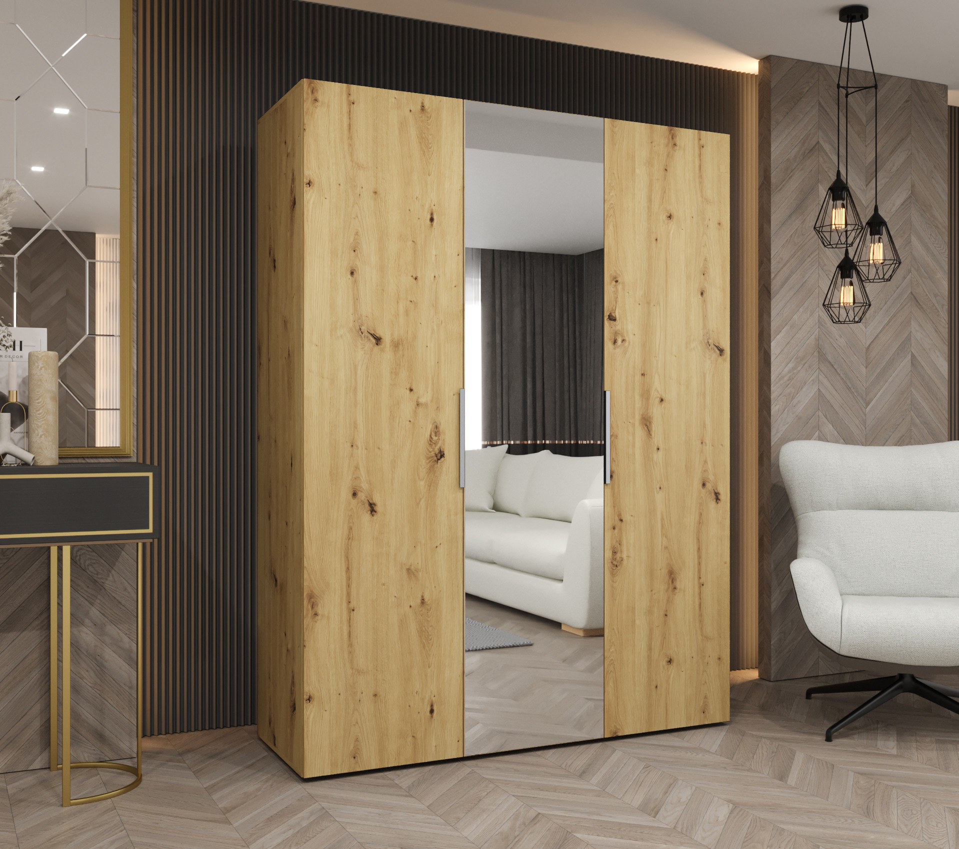 Šatní skříň Abi Marbella 2 Rozměry: 150 cm, Pásky / úchyty: Kašmír, Barva korpusu + barva dveří: Dub artisan + Dub artisan