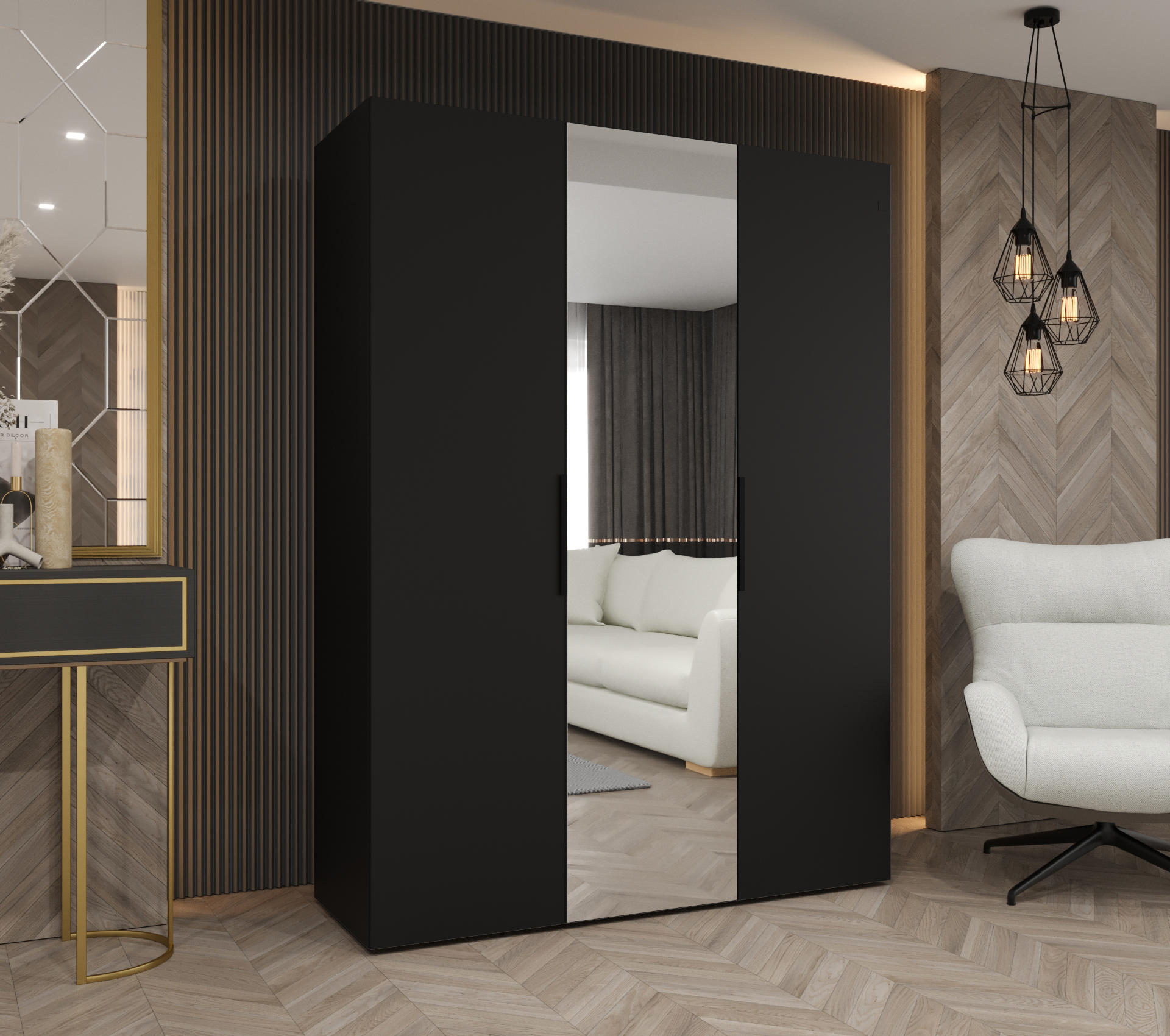 Šatní skříň Abi Marbella 2 Rozměry: 150 cm, Pásky / úchyty: Černá, Barva korpusu + barva dveří: Černá + Černá