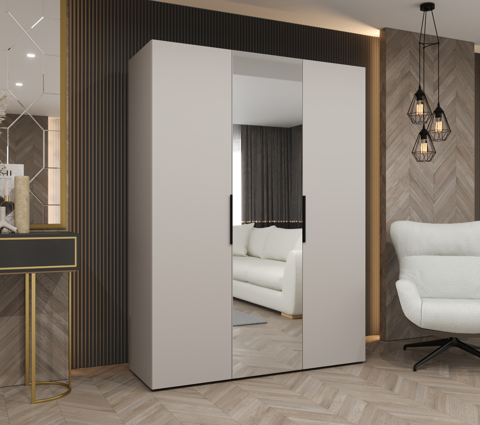 Šatní skříň Abi Marbella 2 Rozměry: 150 cm, Pásky / úchyty: Černá, Barva korpusu + barva dveří: Kašmír + Kašmír