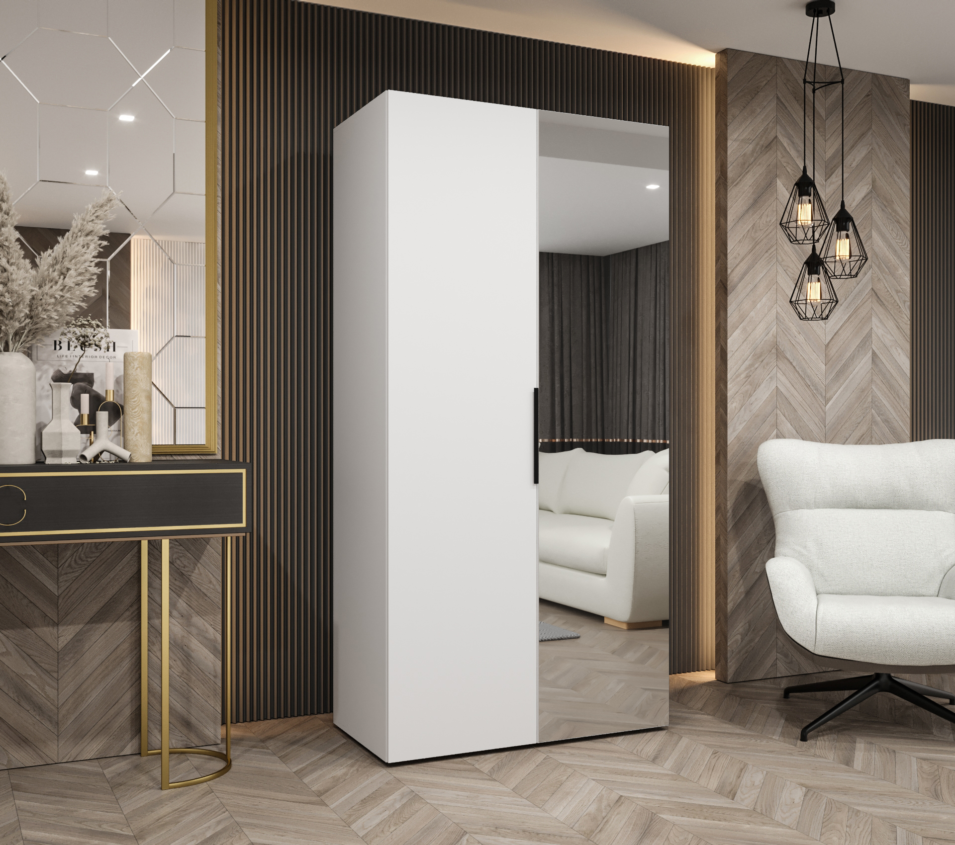 Šatní skříň Abi Marbella 2 Rozměry: 100 cm, Pásky / úchyty: Černá, Barva korpusu + barva dveří: Bílá + Bílá