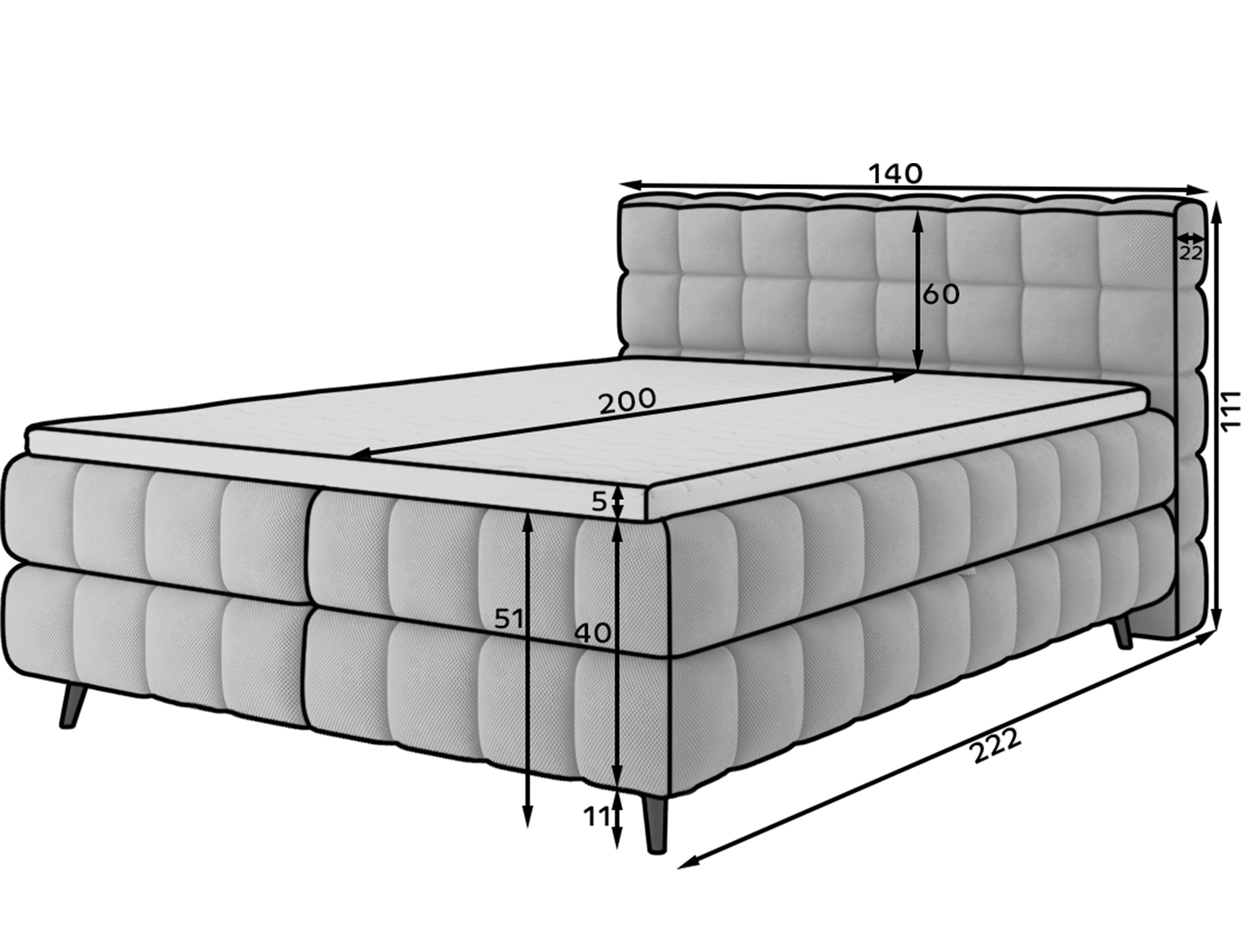Boxspring Sabeno Rozměry: 140 x 200 cm, látka: Royal 1 (obrázek 10)