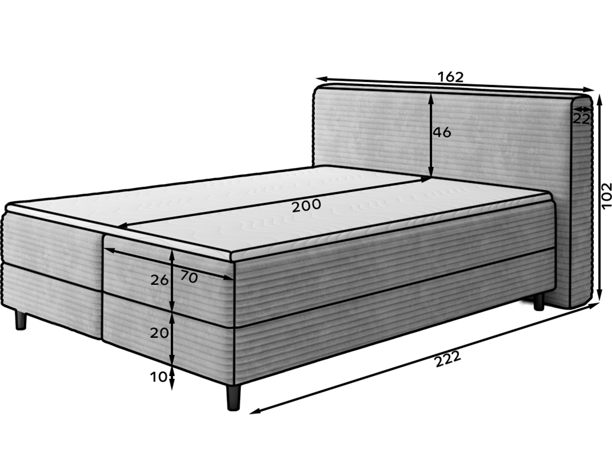 Boxspring Cortiko Rozměry: 140 x 200 cm, látka: Modullo 1 (obrázek 10)