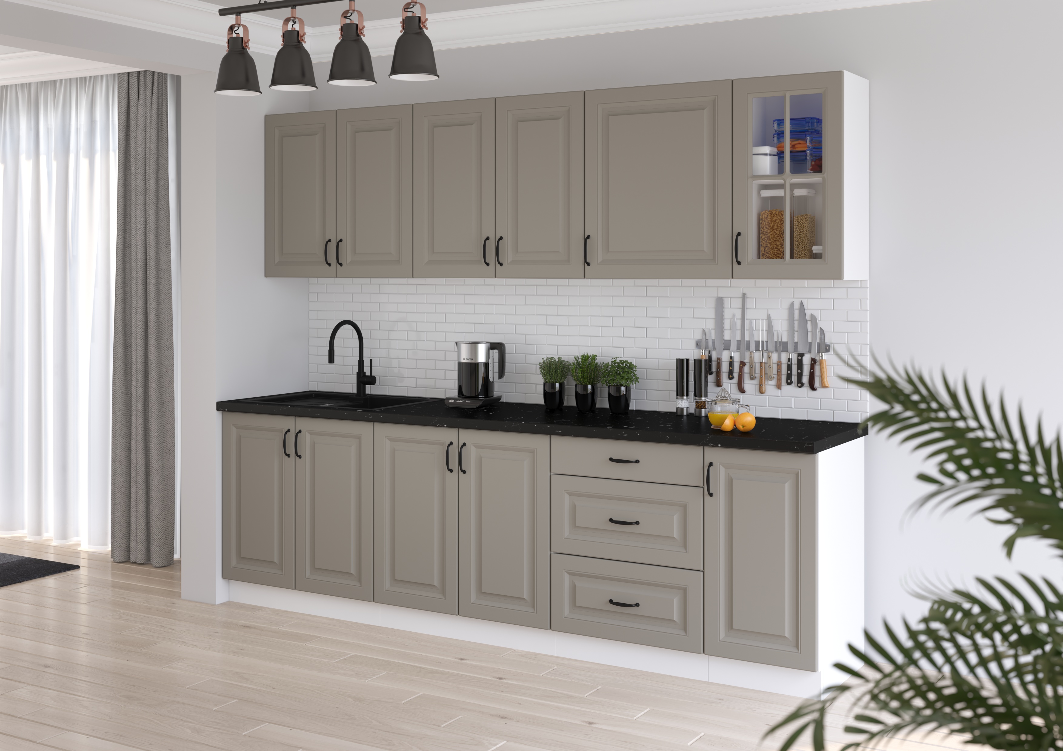 Kuchyňská linka 260 cm Stilo 3 - Bílá + Clay Grey