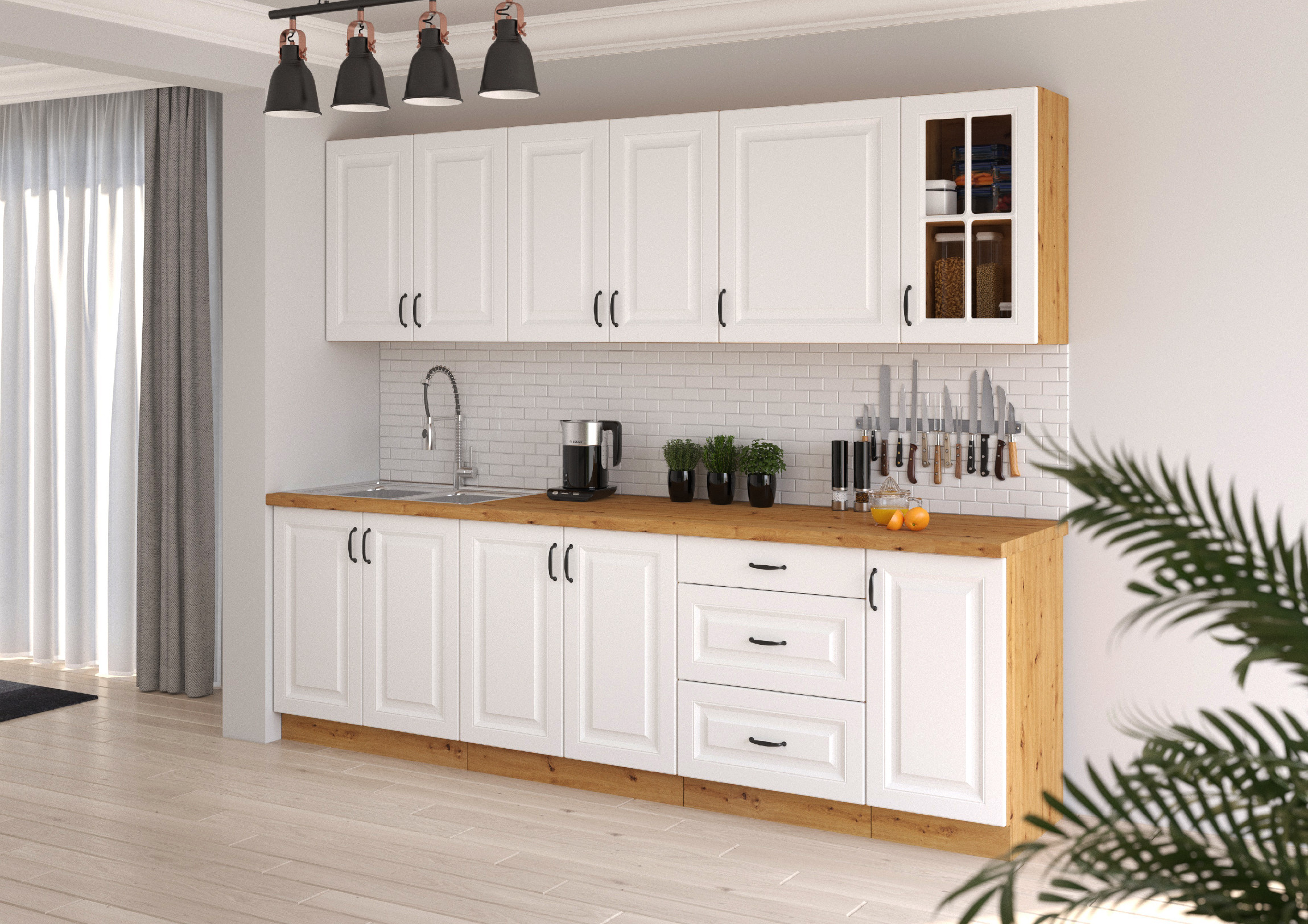 Kuchyňská linka 260 cm Stilo 3 - Dub artisan + Bílá