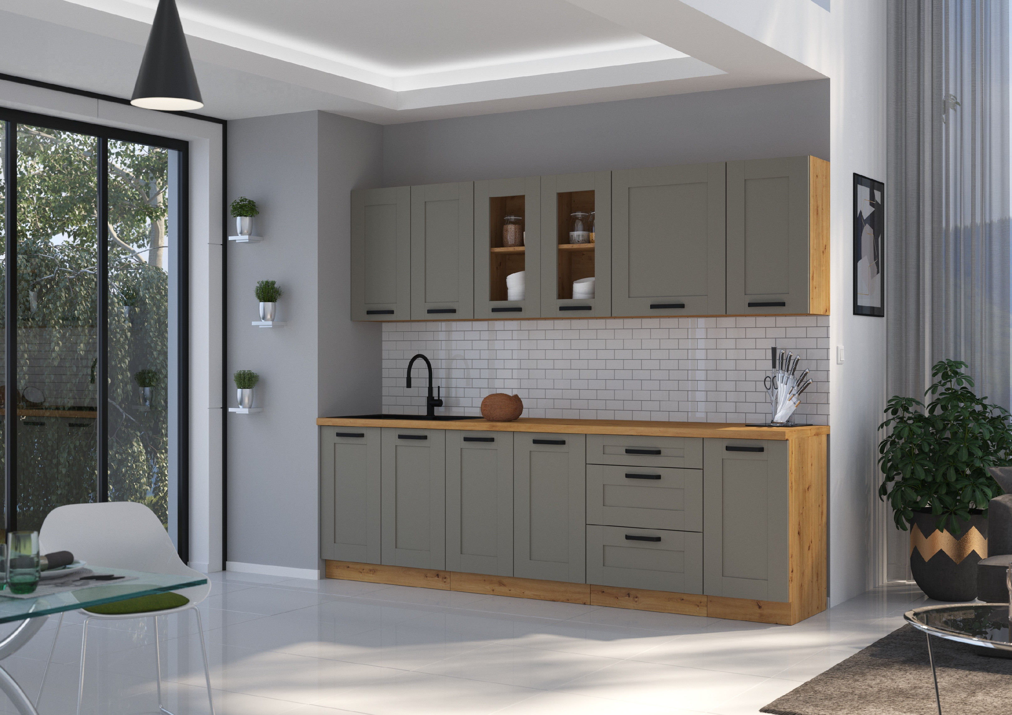 Kuchyňská linka 260 cm Luna 3 - Dub artisan + Clay grey