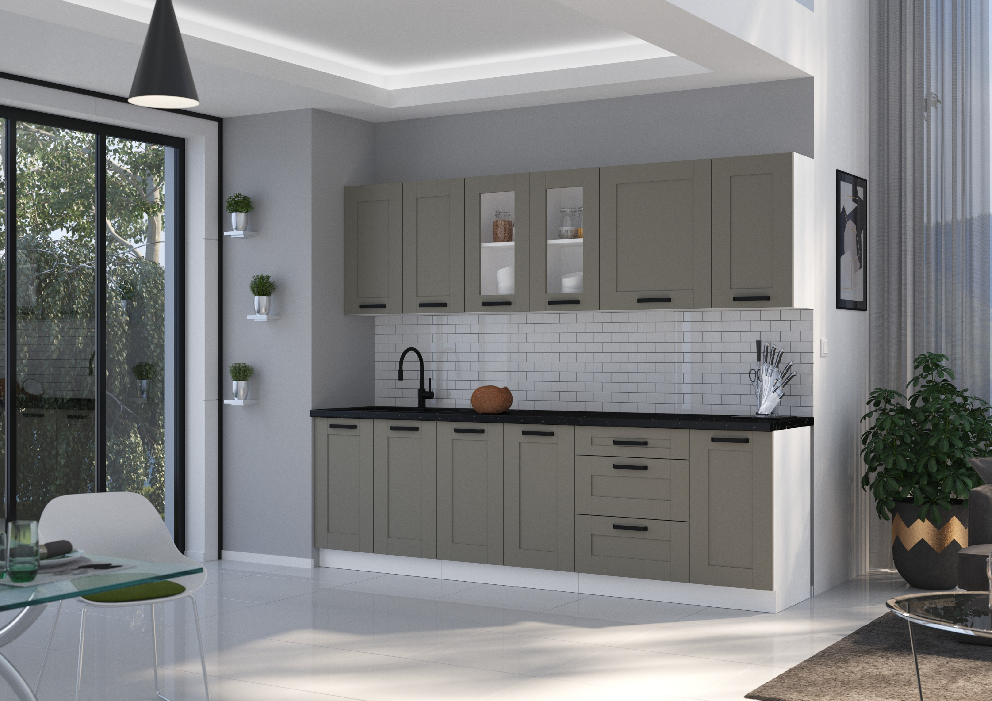 Kuchyňská linka 260 cm Luna 3 - Bílá + Clay grey
