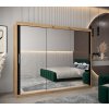 šatní skříň T3 s posuvnými dveřmi se zrcadlem - šířka 250 cm dub artisan + černá
