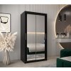 šatní skříň T3 s posuvnými dveřmi se zrcadlem - šířka 100 cm černá