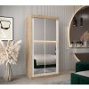 šatní skříň T3 s posuvnými dveřmi se zrcadlem - šířka 100 cm dub sonoma + bílá