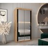 šatní skříň T3 s posuvnými dveřmi se zrcadlem - šířka 100 cm dub artisan + černá