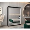 šatní skříň T3 s posuvnými dveřmi se zrcadlem - šířka 150 cm černá + bílá