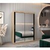 šatní skříň T3 s posuvnými dveřmi se zrcadlem - šířka 150 cm dub sonoma + černá