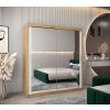 šatní skříň T3 s posuvnými dveřmi se zrcadlem - šířka 180 cm dub artisan + bílá
