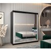 šatní skříň T3 s posuvnými dveřmi se zrcadlem - šířka 180 cm černá + bílá