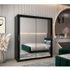 šatní skříň T3 s posuvnými dveřmi se zrcadlem - šířka 180 cm černá