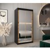 šatní skříň T3 s posuvnými dveřmi se zrcadlem - šířka 100 cm dub artisan + černá