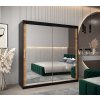 šatní skříň T3 s posuvnými dveřmi se zrcadlem - šířka 200 cm dub artisan + černá