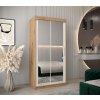 šatní skříň T3 s posuvnými dveřmi se zrcadlem - šířka 100 cm dub artisan + bílá