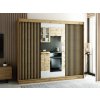 šatní skříň lamelo 2 s posuvnými dveřmi se zrcadlem - šířka 250 cm dub artisan + černá