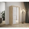 šatní skříň Tapi s posuvnými dveřmi se zrcadlem - šířka 100 cm dub sonoma + bílá