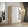 šatní skříň Tapi s posuvnými dveřmi se zrcadlem - šířka 150 cm dub sonoma + bílá