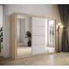 šatní skříň Tapi s posuvnými dveřmi se zrcadlem - šířka 250 cm dub sonoma + bílá