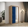 šatní skříň Tapi s posuvnými dveřmi se zrcadlem - šířka 100 cm artisan + modrá
