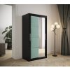 šatní skříň Tapi s posuvnými dveřmi se zrcadlem - šířka 100 cm černá + tyrkysový panel