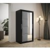 šatní skříň Tapi s posuvnými dveřmi se zrcadlem - šířka 100 cm černá + šedý panel