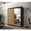 šatní skříň jodelka 2 s posuvnými dveřmi se zrcadlem - šířka 180 cm dub artisan + černá