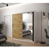 šatní skříň jodelka 2 s posuvnými dveřmi se zrcadlem - šířka 180 cm dub artisan + bílá