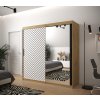 šatní skříň jodelka 2 s posuvnými dveřmi se zrcadlem - šířka 200 cm dub artisan + bílá