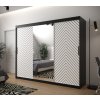šatní skříň jodelka 2 s posuvnými dveřmi se zrcadlem - šířka 250 cm černá + bílá