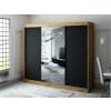 šatní skříň leto t1 s posuvnými dveřmi - šířka 250 cm dub artisan + černá